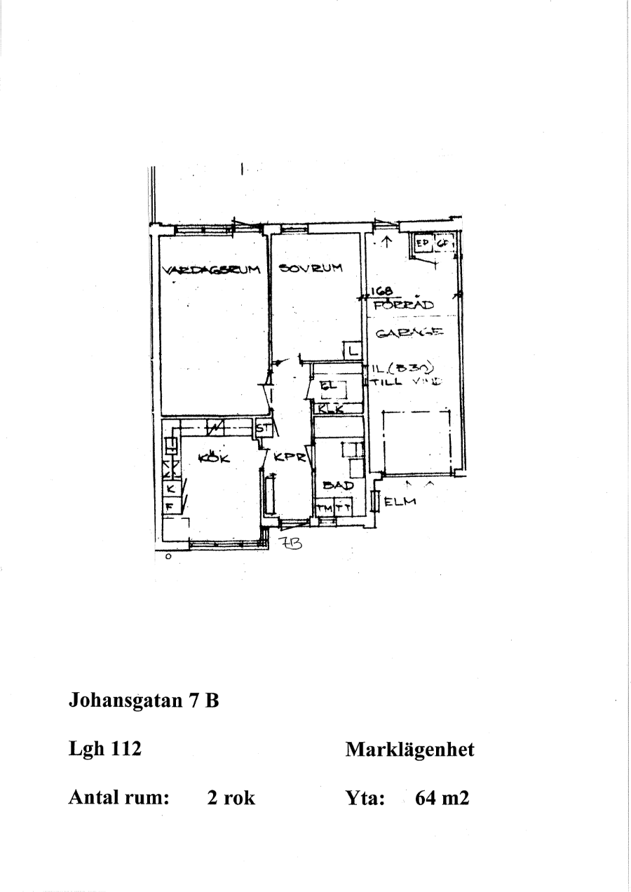 Planlösning för Johansgatan 7 B